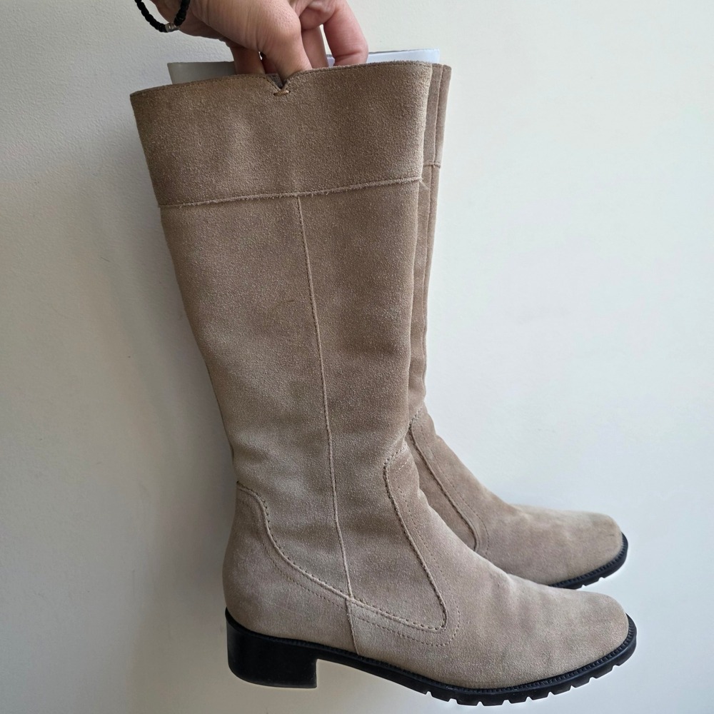 Aerosoles Gentzu Tan Suede Tall Boots Women 6.5 M Leather Knee High Lug Sole